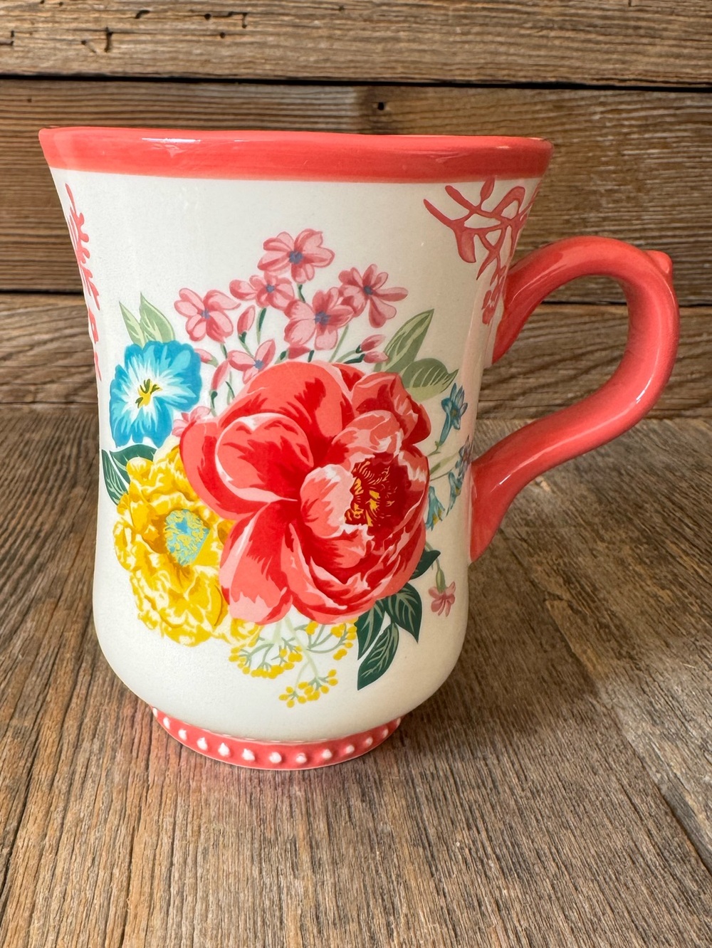 The Pioneer Woman Coral-Trim Floral Ceramic Mug